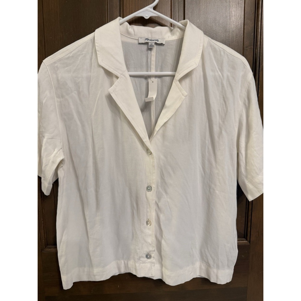 NWT Madewell Button Front Resort Shirt Lusterweave size XS cream boxy office
